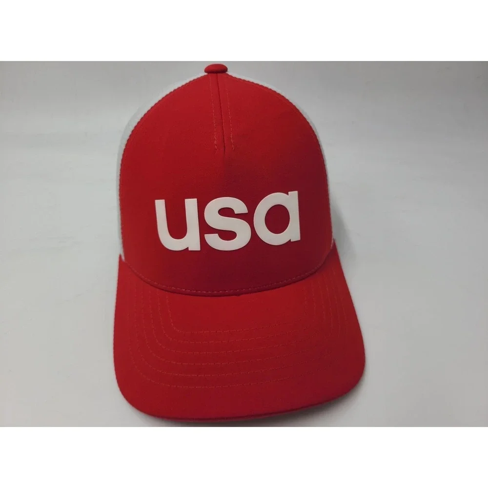 Adidas Golf USA Flex Fitted S-M Hat Cap Polyester Blend Logo Men Women Red White